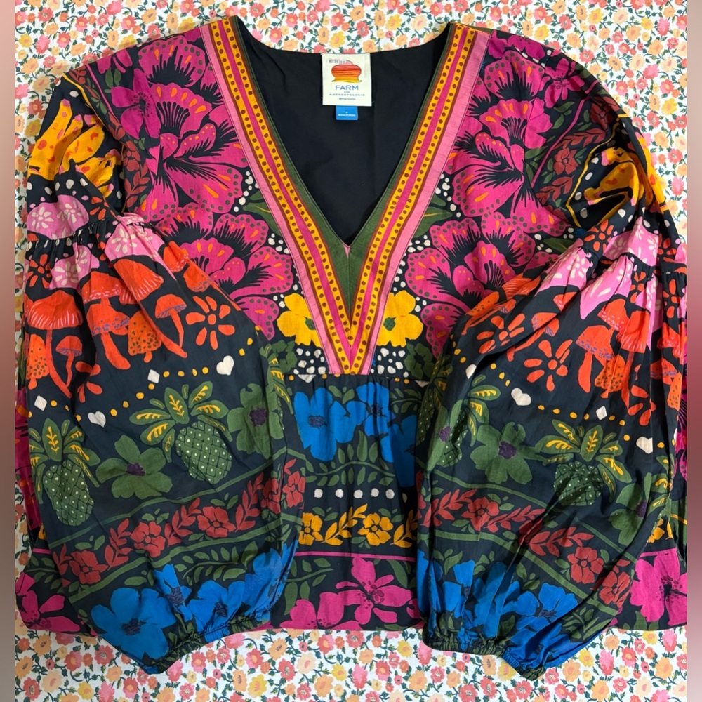 Farm Rio for Anthropologie Bright Floral Tunic Mini Dress Size Small Retail $190 - Picture 12 of 16